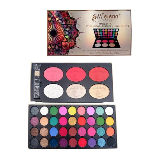 Mielena Italy Professional Makeup Kit – MS52 | 36 Eyeshadows + 6 Blush/Highlighter