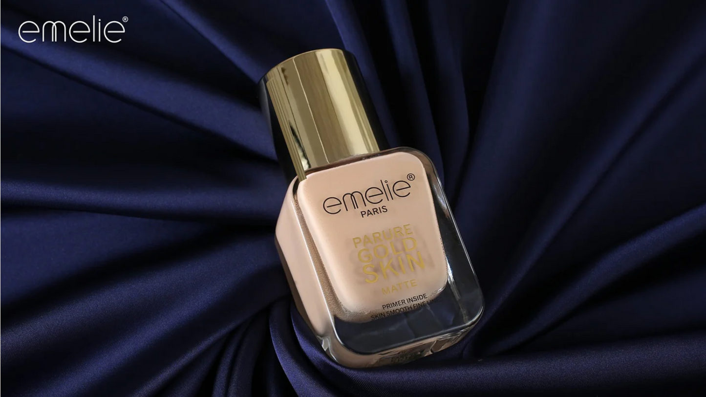 Emelie Parure Gold Skin Matte Foundation – With Built-In Primer + SPF 15