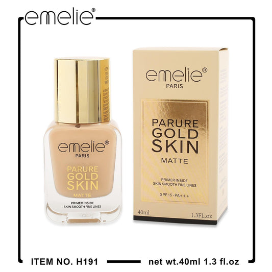 Emelie Parure Gold Skin Matte Foundation – With Built-In Primer + SPF 15