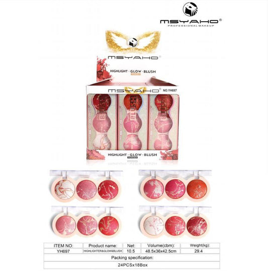 MSYAHO 3-in-1 Highlighter • Glow • Blush Palette
